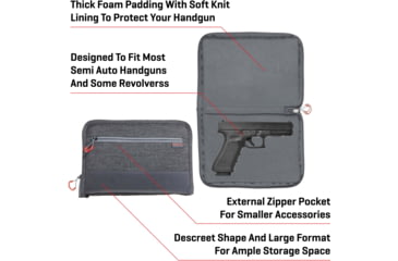 Image of Allen Auto-Fit 2.0 Deluxe Handgun Case, Heather Gray/Red, 12 in x 8 in, 7757