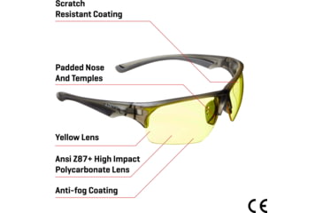Image of Allen Outlook Shooting Safety Glasses, Smoke Frame, Yellow Lenses, One Size, 2382