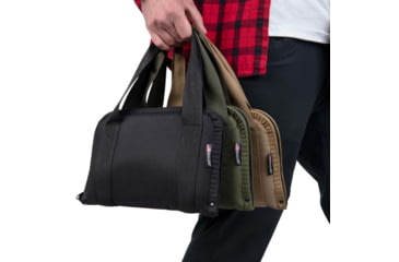 Image of Allen Rugged Endura Pistol Tote w/ Zipper Accessory Pocket for Semi-Auto Handguns and Revolvers, 11in Long, 4in Extended Grip Handle, Foam Padded, Soft Lining, Taupe, 3644