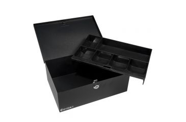 Image of Barska 12in. Cash Box, 6 Compartment Coin Tray, Key Lock, Lifted Drawer CB11792