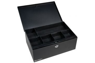 Image of Barska 12in. Cash Box, 6 Compartment Tray, Key Lock, Open CB11792
