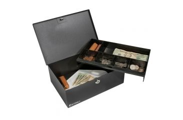 Image of Barska 12in. Cash Box w/ 6 Compartment Coin Tray, Key Lock, In Use CB11792