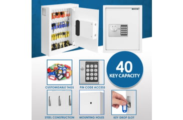 Image of Barska 40 Capacity Fixed Position Key Cabinet Digital Keypad Wall Safe, White, Small, AX13964