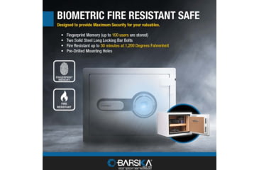 Image of Barska Fire Resistant Security Safe, Compact Biometric, 0.75 Cu, White, Medium, AX13738