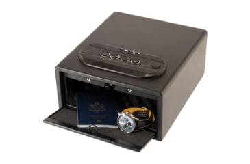Image of Bulldog Cases Single Pistol Vault, 11 inx8 inx5 in, Trio Lock-Key, LED Code and Biometric Fingerprint Reader, Standard Front Style Safe, Black, BD70TV