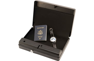 Image of Bulldog Cases Single Pistol Vault, 13 inx8.25 inx2.75 in, Trio Lock-Key, LED Code and Biometric Fingerprint Reader, Standard Top Style Safe, Black, Includes Cable BD74TV