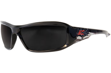Image of Edge Safety Eyewear Brazeau Patriot 1 Sunglasses, Black &amp; American Flag Frame, Smoke Lens, One Size, XB116-P1