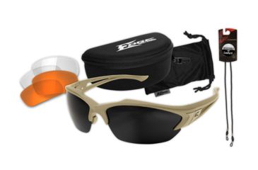 Image of Edge Tactical Acid Gambit 3 Lenses Kit Shooting Glasses, Soft-Touch Desert SandFrame / Clear Vapor Shield, Tiger's Eye Vapor Shield, G-15 Vapor Shield Lenses, Multi, One Size, SG3K5-1