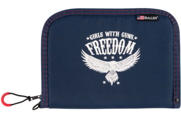 Image of Girls With Guns Handgun Cases, 10 in Long, Full-Size, Lockable Keyring, Ultra-Soft Lining, Foam Padding, Navy w/GWG Freedom Graphic, 9071