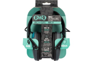 Image of Girls With Guns Shield Low-Profile Electronic Earmuffs, 24 dB NRR, ANSI S3.19 &amp; CE EN352-1 Hearing Protection Rated, Gray/Teal/Black, One Size, 2348