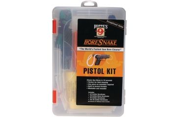 Image of Hoppes Boresnake Pistol Kit Clear w/Orange Tabs Plastic, Box BSPI