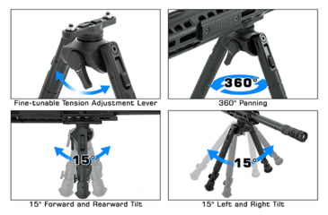 Image of Leapers UTG Recon 360 TL Bipod, 5.5in-7.0in Center Height, M-LOK, Black, TL-BPM02