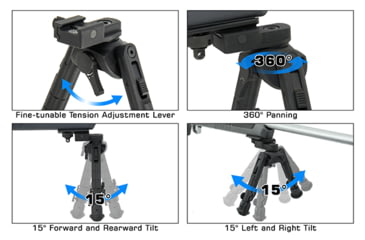 Image of Leapers UTG Recon 360 TL Bipod, 5.5in-7.0in Center Height, Picatinny, Black, TL-BP02-A
