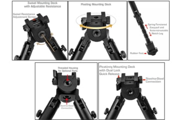 Image of Lion Gears Scout-Pod Tactical Button-Lock Folding Bi-pods with Integrated Picatinny/Weaver Mounting Deck, 7.3 - 9in, LG-SP-BL07