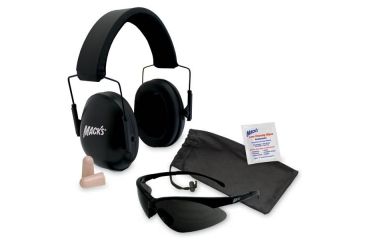 Image of Macks Double Up Safety Kit, Black Earmuffs, Smoke Safety Glasses MK4460
