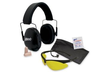 Image of Macks Double Up Safety Kit, Black Earmuffs, Yellow Safety Glasses MK4462