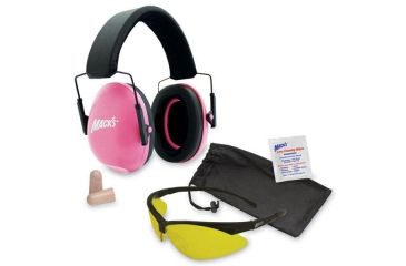 Image of Macks Double Up Safety Kit, Pink Earmuffs, Yellow Safety Glasses MK4465