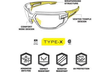 Image of Mechanix Wear Tactical Type-X Shooting Glasses, Black Frame, Clear Lens, Bag, VXF-10AF-PU