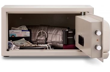 Image of Mesa Safes Hotel Safe, All Steel with Electronic Lock, Keyed Different, 0.4 cu ft, Cream, Black, MH101E-BLK-KD