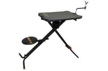 Image of Muddy Deluxe Shooting Bench, includes 2-Shell/Gear Pockets, Adjustable, Non-Scratch Rubber Coated Gun Rest, Black MSB200
