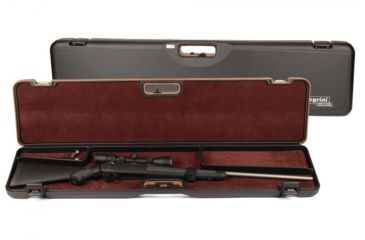 Image of Negrini Compact Scoped Bolt Action Rifle Case, Black/Cognac Leather/Brown, L 45.5in x W 10.875in x D 3.25in 1619LUNGA/5517