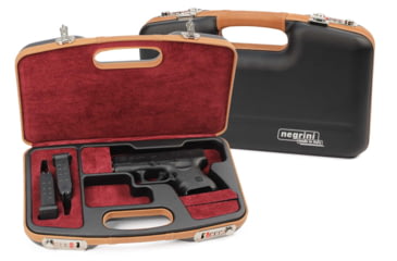 Image of Negrini Deluxe Modern Handgun Case, Black/Cognac Leather Trim/Bordeaux, 2028SLX/5512