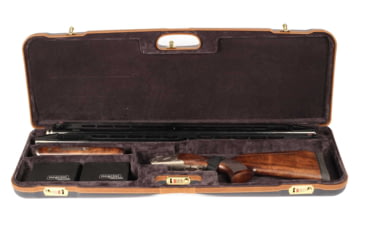 Image of Negrini O/U Deluxe High Rib Trap/Sporting Combo Shotgun Case, Navy/Tobacco Leather/Grey Interior, 1653LX/5005