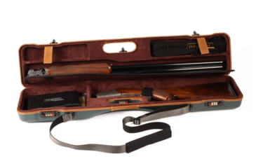 Image of Negrini OU/SXS Deluxe Uplander Ultra-Compact Hunting Shotgun Case, Green/Cognac Leather Trim/Brown Interior, 16405LX/5493