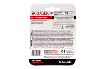 Image of Ruger 10/22 Foam Ear Plugs, 32dB NRR, ANSI S3.19 &amp; CE EN352-2 Rated, 6-Pairs Per Pack, 70563
