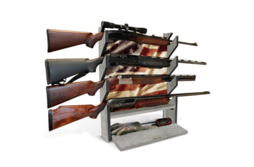 Image of Rush Creek Creations 4 Gun Wall Rack w/Storage, Barn Wood/Americana Flag, 38-4047