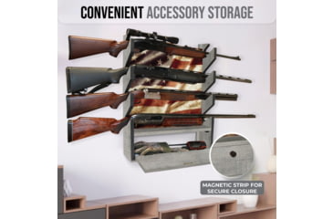 Image of Rush Creek Creations 4 Gun Wall Rack w/Storage, Barn Wood/Americana Flag, 38-4047