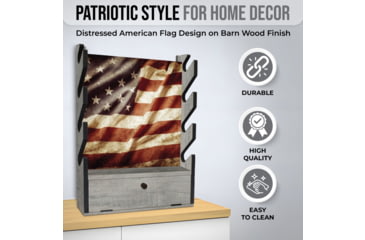 Image of Rush Creek Creations 4 Gun Wall Rack w/Storage, Barn Wood/Americana Flag, 38-4047