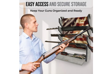 Image of Rush Creek Creations 4 Gun Wall Rack w/Storage, Barn Wood/Americana Flag, 38-4047