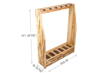 Image of Rush Creek Creations Rustic Wood 6 Gun Storage Rack w/Accessory Compartment, Natural Pine Skip Peel, 37-0037