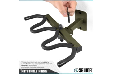Image of Savior Equipment 3-Slot Angle Adjustable Rafle Wall Rack, OD Green, 12in W x 3.5in H x 8.5in D, OD Green, Top: 12in W x 3.5in H x 8.5in D ; Bottom: 12.5in W, RK-WALL-ADX3-OG