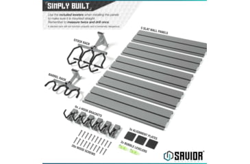 Image of Savior Equipment Wall Rack System 5 Panel Kit w/Attachments, Gray, 24x30.25x0.63in, WRS-HALF-A3P6-GS