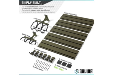 Image of Savior Equipment Wall Rack System 5 Panel Kit w/Attachments, OD Green, 24in x 30.25in x 0.63in, OD Green, 24in x 30.25in x 0.63in, WRS-HALF-A3P6-OG