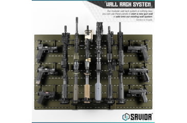 Image of Savior Equipment Wall Rack System w/10 Panels, OD Green, 24in x 6.25in x0.63in, OD Green, 24in x 6.25in x0.63in, WRS-PAN10-OG