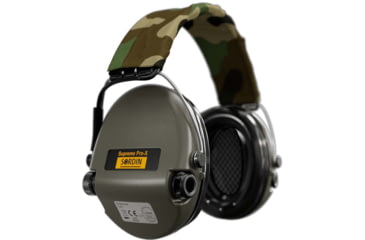 Image of Sordin Supreme PRO-X Headband Headset, Foam, Camo Headband, Green Cups, 500423