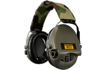 Image of Sordin Supreme PRO-X Headband Headset, Gel, Camo Headband, Green Cups, 500407