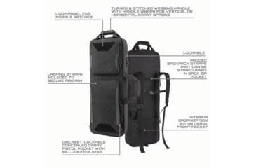 Image of Tac-Six Tac-Six Polyester Ghost Vertical Tactical Gun Case w/Backpack Straps and Pocket, Lockable, Zipper, 34in Long, Stitched Webbing Handle, Padded Lining, Black, 10831