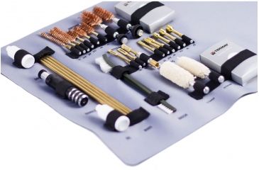 Image of TekMat 28-Piece Universal Rifle and Shotgun Cleaning Kit with Integrated TekMat Cleaning Mat, Grey, 14 x 42, TEKRTKRFU01