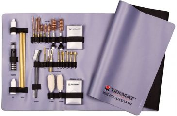 Image of TekMat 28-Piece Universal Rifle and Shotgun Cleaning Kit with Integrated TekMat Cleaning Mat, Grey, 14 x 42, TEKRTKRFU01