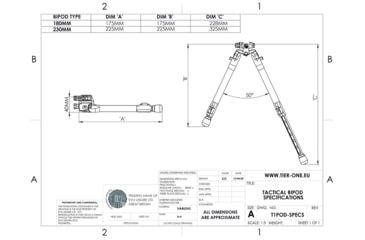 Image of Tier One Tactical Bipod - Aluminum Sling Stud 7in, Black, T1BTASS180