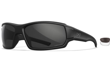 Image of Wiley X Changeable Series Breach XL 2.5 Sunglasses, Matte Black Frame Gunmetal Logo, Grey Lens, CHBRC02XL