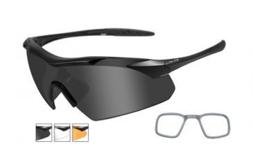 Image of Wiley X Vapor Safety Sunglasses, 3 Lens Package, 1 Matte Black Frame w/Smoke Grey, Clear, Light Rust Lens w/ RX Insert, 3502RX