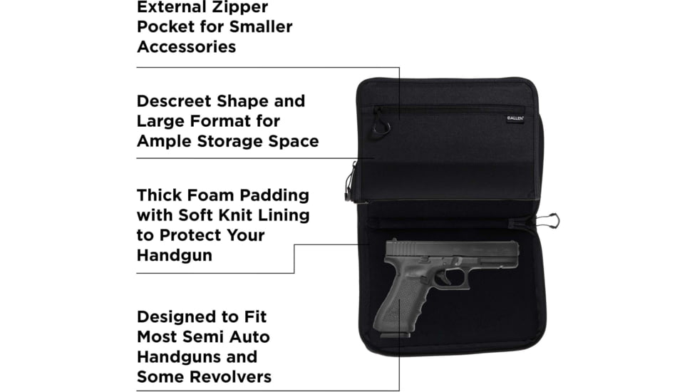 Allen Auto-Fit 2.0 Deluxe Handgun Case, Black, 12 in x 8 in, 7758