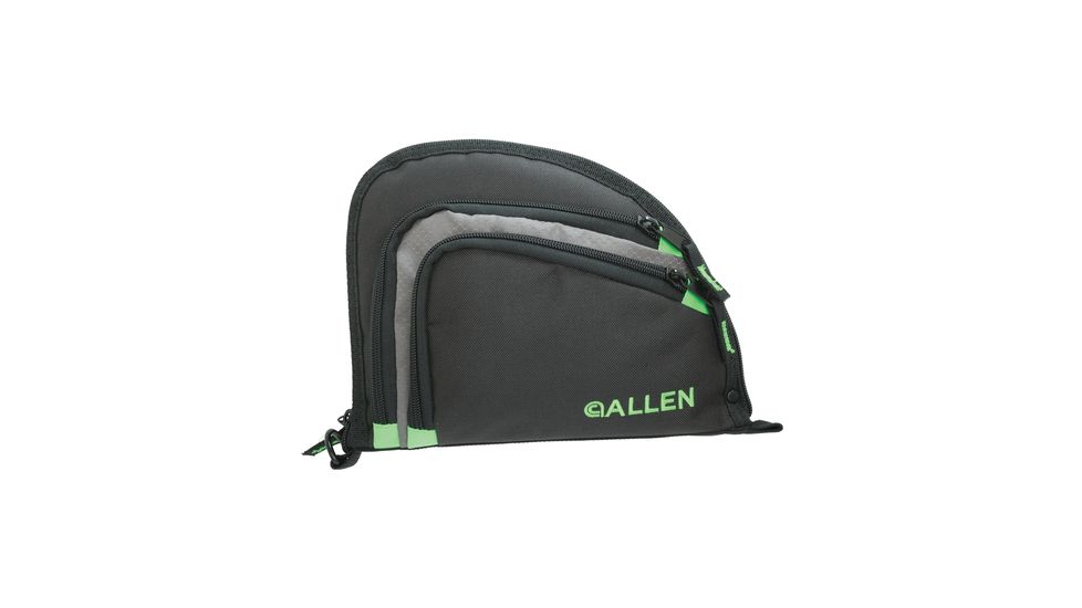 Allen Auto-Fit 2-Pocket Handgun Case Measures 9.5x7.25 Inches Black/Gray/Hot Green