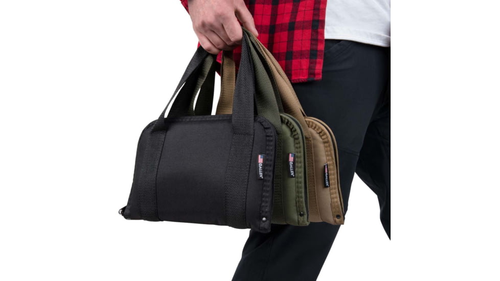 Allen Rugged Endura Pistol Tote w/ Zipper Accessory Pocket for Semi-Auto Handguns and Revolvers, 11in Long, 4in Extended Grip Handle, Foam Padded, Soft Lining, Taupe, 3644