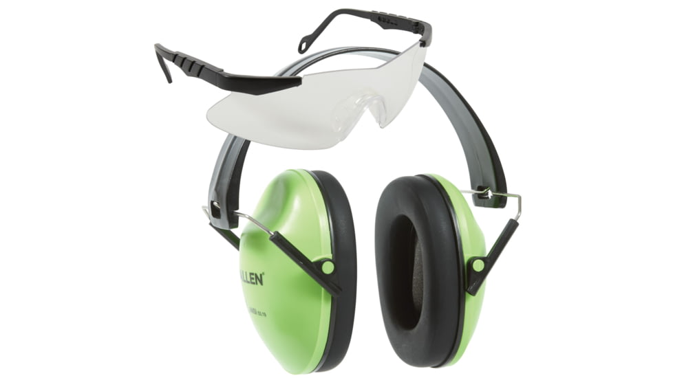 Allen Reaction Lo-Profile Shooting Muff and Glasses Combo, Youth, Neon Green/Clear, 2318
